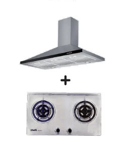 Ellane EH-6180 90cm Stainless Steel Chimney Hood + EllaneEB-228SV 75cm 2 Burner Stainless Steel Gas Hob - Image 2