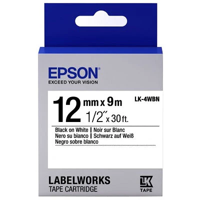 Epson Black on White Label Tape 12mm x 9m (LK-4WBN)