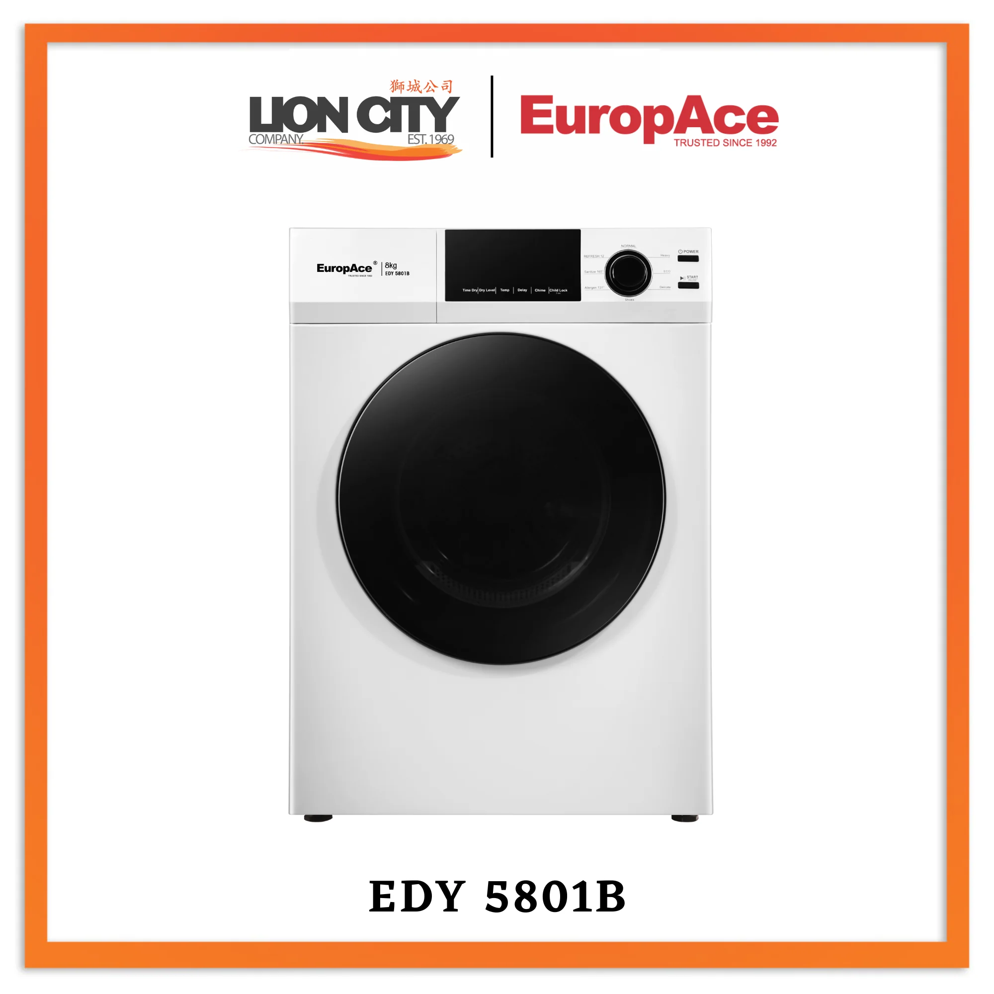 EuropAce EDY5801B 8kg Vented Dryer EDY 5801B