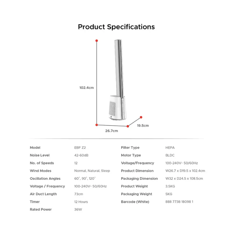 Europace EBFZ2WH Slim Bladeless Fan - Image 3