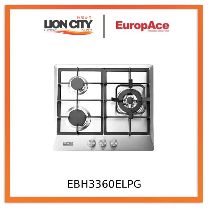 EuropAce EBH3360ELPG 60cm Built-In Stainless Steel Gas Hob (3burner)