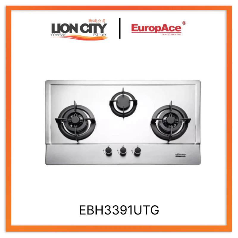 Europace Otimmo EBH3391UTG 3 Burner 90cm Slim Built-in Gas Hob Cooker (Stainless Steel)