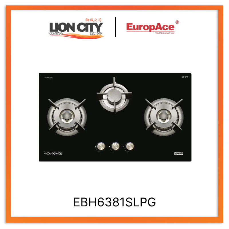 Europace EBH6381SLPG 3 Burner 80cm Slim Gas Cooker Hob (Schott Glass) LPG