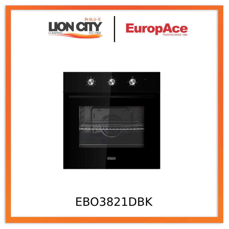 EuropAce EBO3821DBK 60cm 82L Built-In Oven (Mechanical Knob)