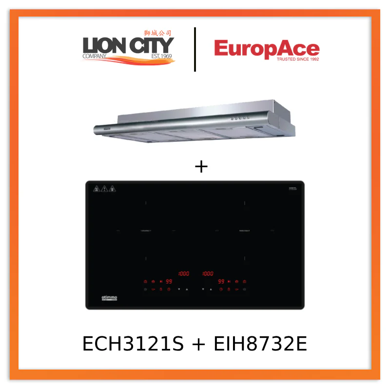 Europace ECH 3121S 90cm Deluxe S/Steel Slim Hood + EIH8732E 73cm Induction Hob with Magnetic Knob