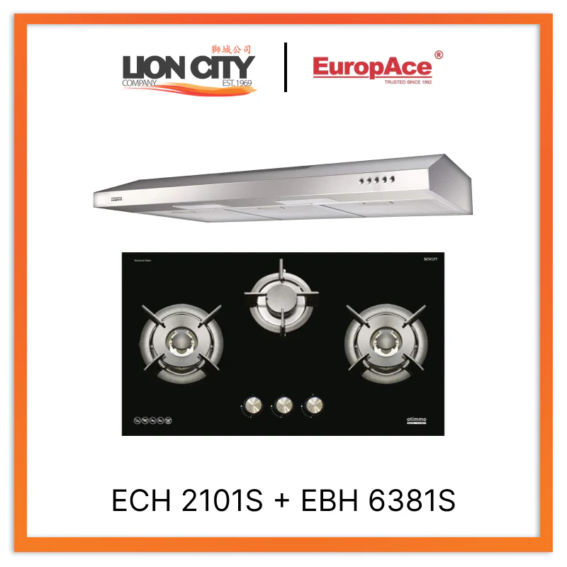 Europace ECH2101S 90cm Slim Hood + EBH6381S 3 Burner 80cm Slim Hob (Schott Glass)
