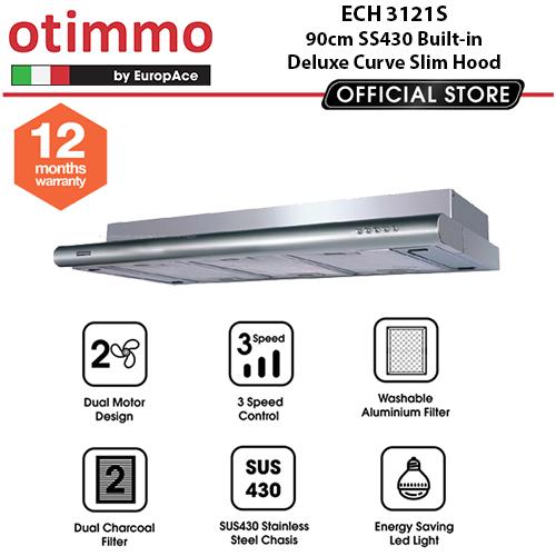 OTIMMO BY EUROPACE ECH 3121S : 90CM DELUXE CURVE SLIM HOOD (BLACK / STAIN STEEL) - 2 YEARS WARRANTY - Image 7