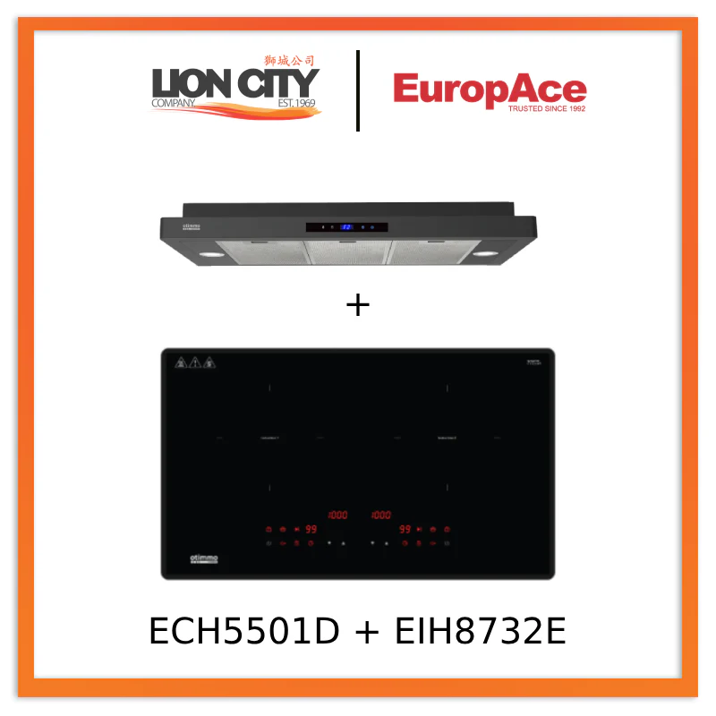 Europace ECH5501DBK 90cm Slimline Hood + EIH8732E 8 Series 73cm Induction Hob with Magnetic Knob
