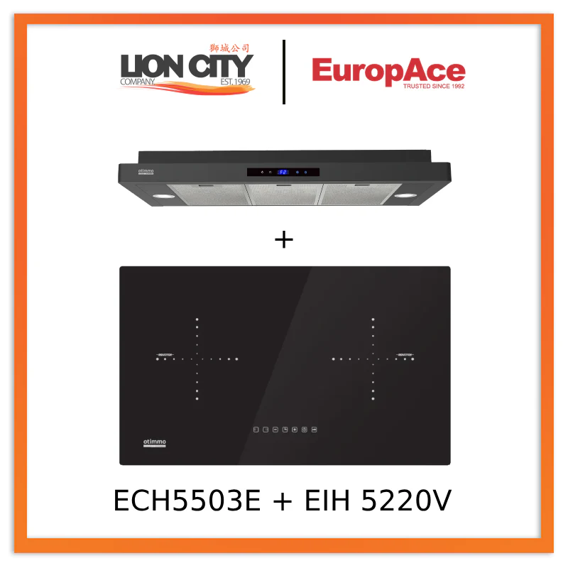Europace ECH5503EBK OTIMMO Slimline Hood 90CM + EIH5220V 75CM Built-in Induction Hob
