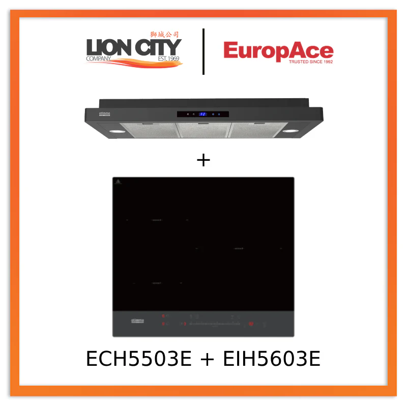 Europace ECH5503EBK OTIMMO Slimline Hood 90CM + EIH5603E 5 Series 60cm Induction Hob