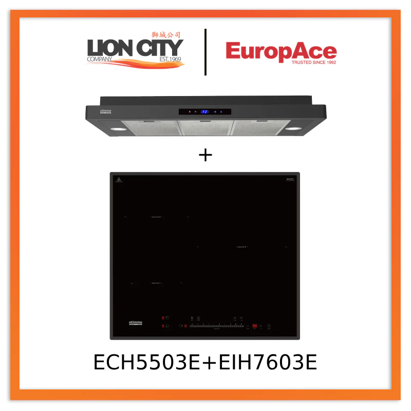 Europace ECH5503EBK OTIMMO Slimline Hood 90CM + EIH7603E 7 Series 60cm Induction Hob