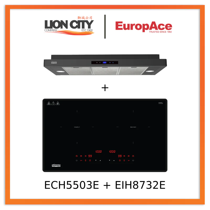 Europace ECH5503EBK OTIMMO Slimline Hood 90CM + EIH8732E 8 Series 73cm Induction Hob with Magnetic Knob