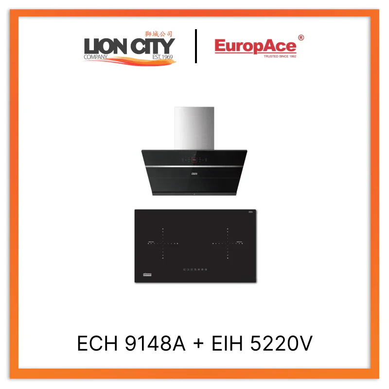 Europace ECH9148A 90cm Premium Inclined Hood + EIH5220V 75CM Built-in-Induction Hob
