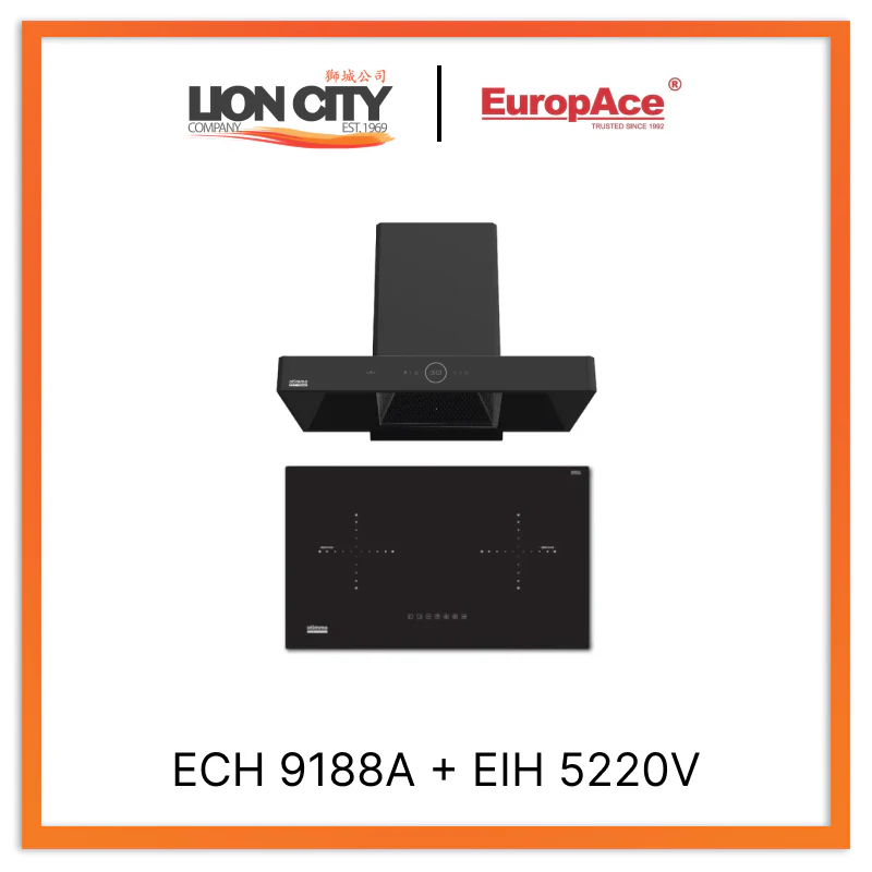 Europace ECH9188A 90CM Premium T-Chimney Hood + EIH5220V 75CM Built-in-Induction Hob
