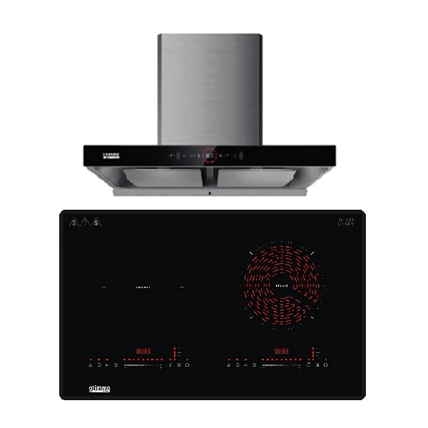 EuropAce ECH9208EBK 90cm 2000m3/h T-Shaped Chimney Hood + EIV7732V Otimmo 7 Series 73 cm 2-Burner Hybrid Hob - Image 2
