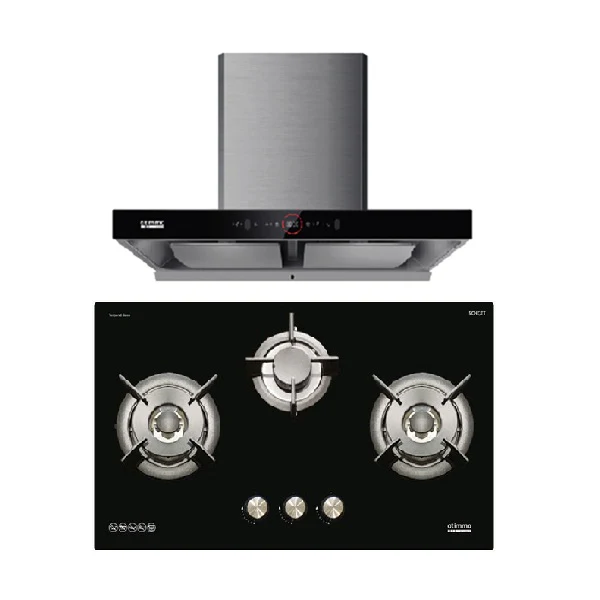EuropAce ECH9208EBK 90cm 2000m3/h T-Shaped Chimney Hood + Europace EBH 6391S LPG/TG 3 Burner 90cm Gas Cooker Hob (Schott Glass) - Image 2