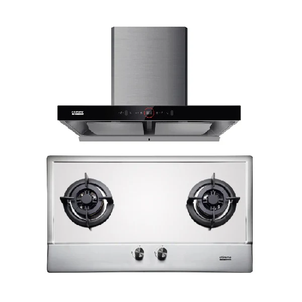 EuropAce ECH9208EBK 90cm 2000m3/h T-Shaped Chimney Hood + EuropAce EBH3280E LPG/TG 80cm Built-In Stainless Steel Gas Hob (2burner) - Image 2