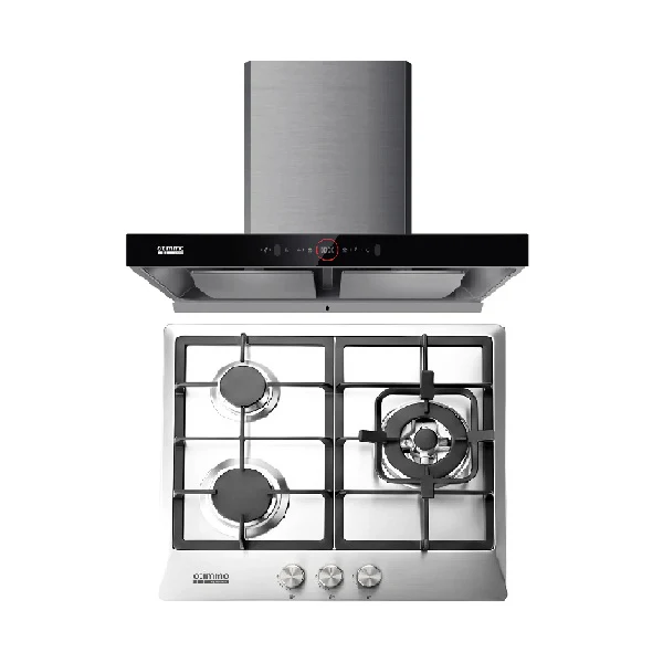 EuropAce ECH9208EBK 90cm 2000m3/h T-Shaped Chimney Hood + EuropAce EBH3360E LPG/TG 60cm Built-In Stainless Steel Gas Hob (3burner) - Image 2