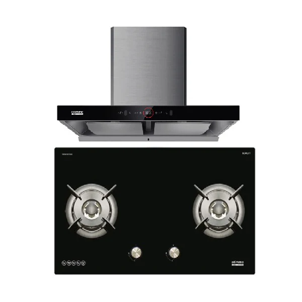 EuropAce ECH9208EBK 90cm 2000m3/h T-Shaped Chimney Hood + EuropAce EBH6281S LPG/TG 2 Burner 80cm Slim Gas Cooker Hob (Schott Glass) - Image 2