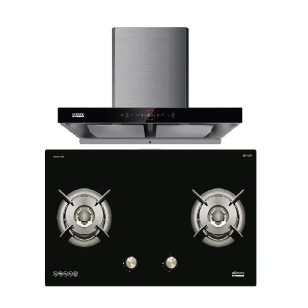 EuropAce ECH9208EBK 90cm 2000m3/h T-Shaped Chimney Hood + Europace EBH6291S LPG/TG 2 Burner 90cm Gas Cooker Hob (Schott Glass) - Image 2