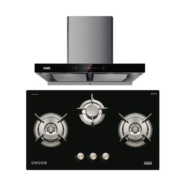 EuropAce ECH9208EBK 90cm 2000m3/h T-Shaped Chimney Hood + Europace EBH6381S LPG/TG 80cm Built-In Gas Hob (3burner) - Image 2