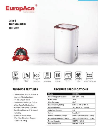 Europace EDH 6161T 3-IN-1 DEHUMIDIFIER (16L) - Image 4