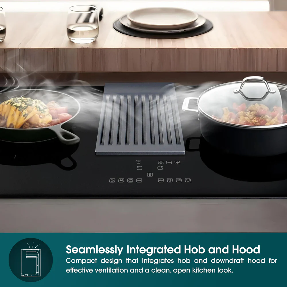 EuropAce EIH8782E 78cm 2 Zones Induction Hob with Downdraft Hood - Image 4