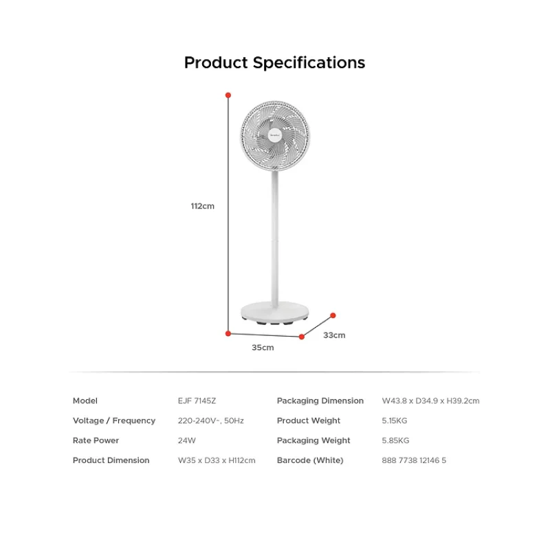 Europace EJF7145ZWH DC Motor Tatami Fan With Remote 14 Inch - Image 3