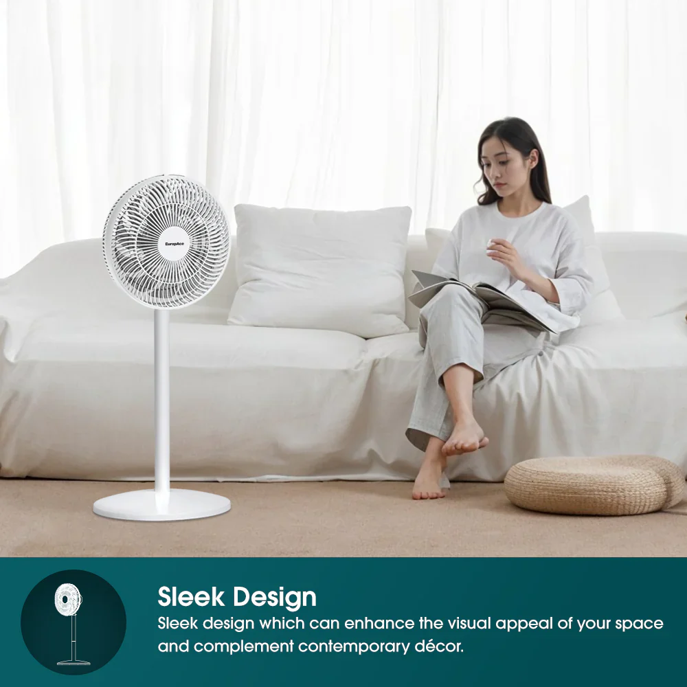 Europace ELF3123DWH 12” High Velocity Stand Fan Powerful Airflow, 7h Timer, Lightweight - Image 3