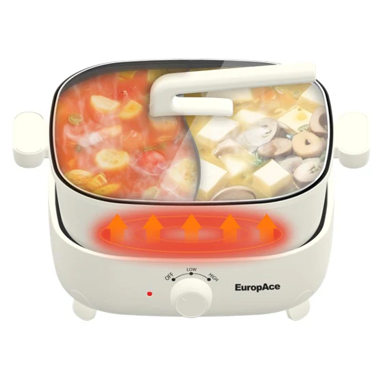 EuropAce EMC5600D 6L 1800W Non-Stick Yuan Yang Multi-Cooker Hotpot - Ivory - Image 3