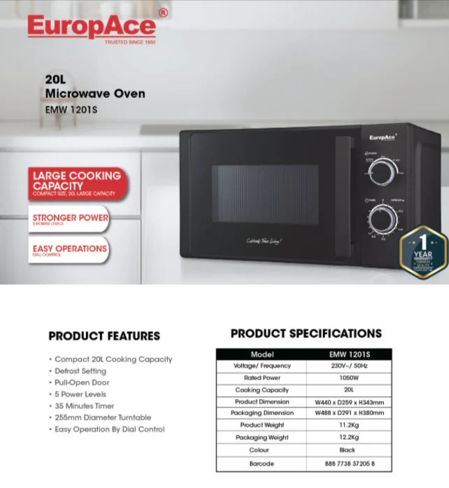 Europace EMW1201SBK 20L Microwave Oven - Image 3