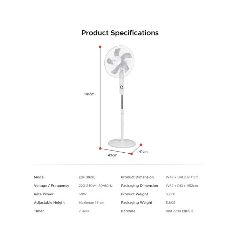 Europace ESF3169C 16" Stand Fan With Remote - Image 3