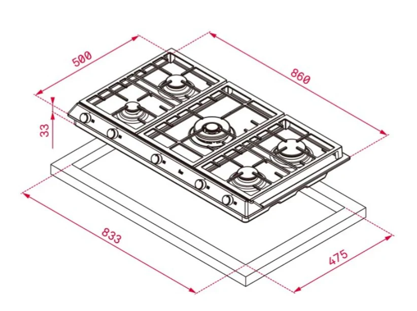 EX 90.1 5G AI AL DR CI Stainless Steel Gas Hob With Frontal Control Knobs of Butane and Natural Gas - Image 3