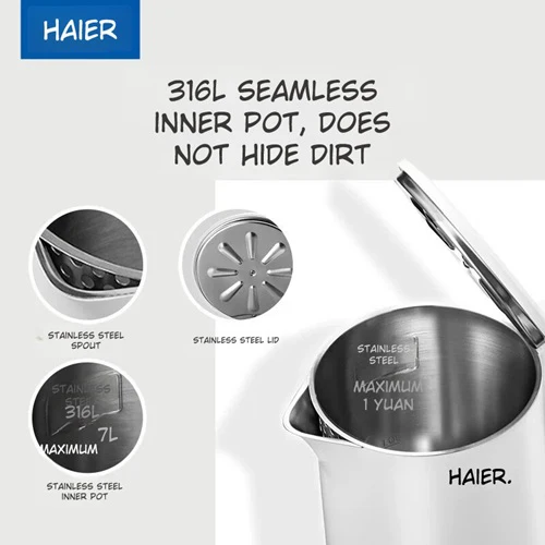Haier HKT-K7M17A 1.7L Stainless Steel Double-Layer Electric Kettle 1800W - Image 6