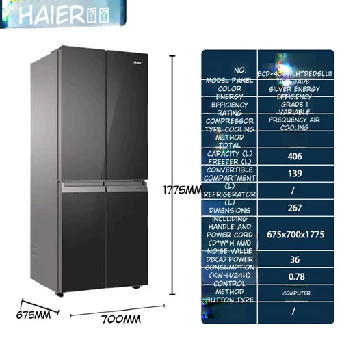 Haier BCD-406WLHTDEDSLU1 406L Cross Four-Door Inverter Refrigerator with Air-Cooled Crystal Glass Finish - Image 6