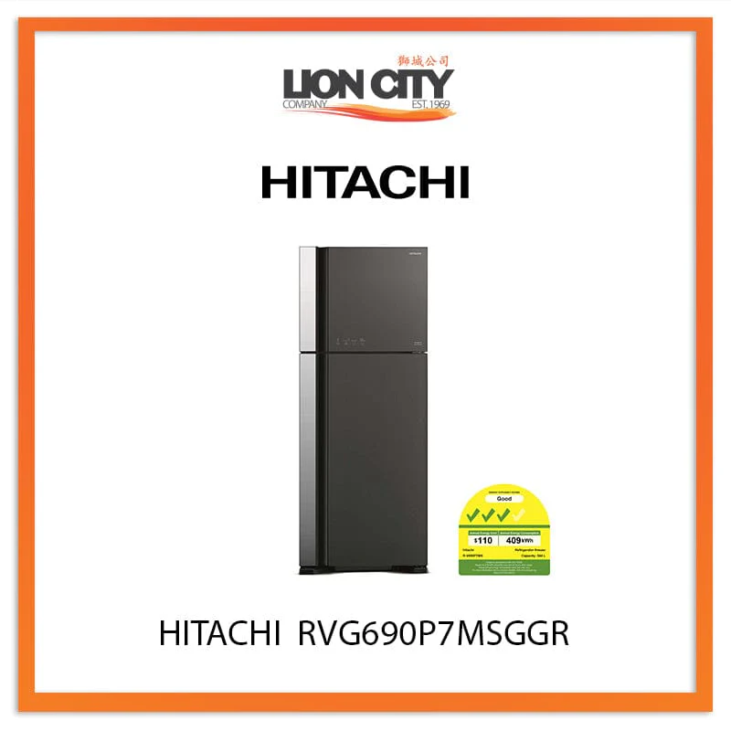 HITACHI 544L 2 DOOR FRIDGE RVG690P7MSGGR