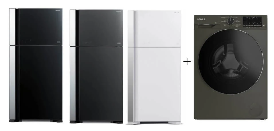 Hitachi R-VG690P7MS - GBK/GGR/GPW 550L Top Freezer Fridge + Hitachi BD-100YFVEM Front Loading - Washer Steam & Hygiene Easy Iron Inverter - Image 2