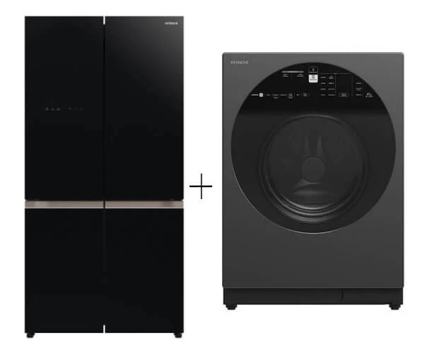 Hitachi R-WB700VMS2-GBK 645L French Bottom Freezer Deluxe 4-Door Refrigerator + Hitachi BD-120XGV Front Load Washer AI Wash, Auto Dosing System, Inverter 12 kg, 1,600 RPM - Image 2