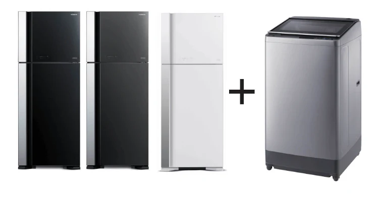 Hitachi R-VG560P7MS -GBK/GGR/GPW 450L Top Freezer Fridge + SF-140XAV 14Kg Top Loading with Glass Top Dynamic-Stream Wash - Image 2