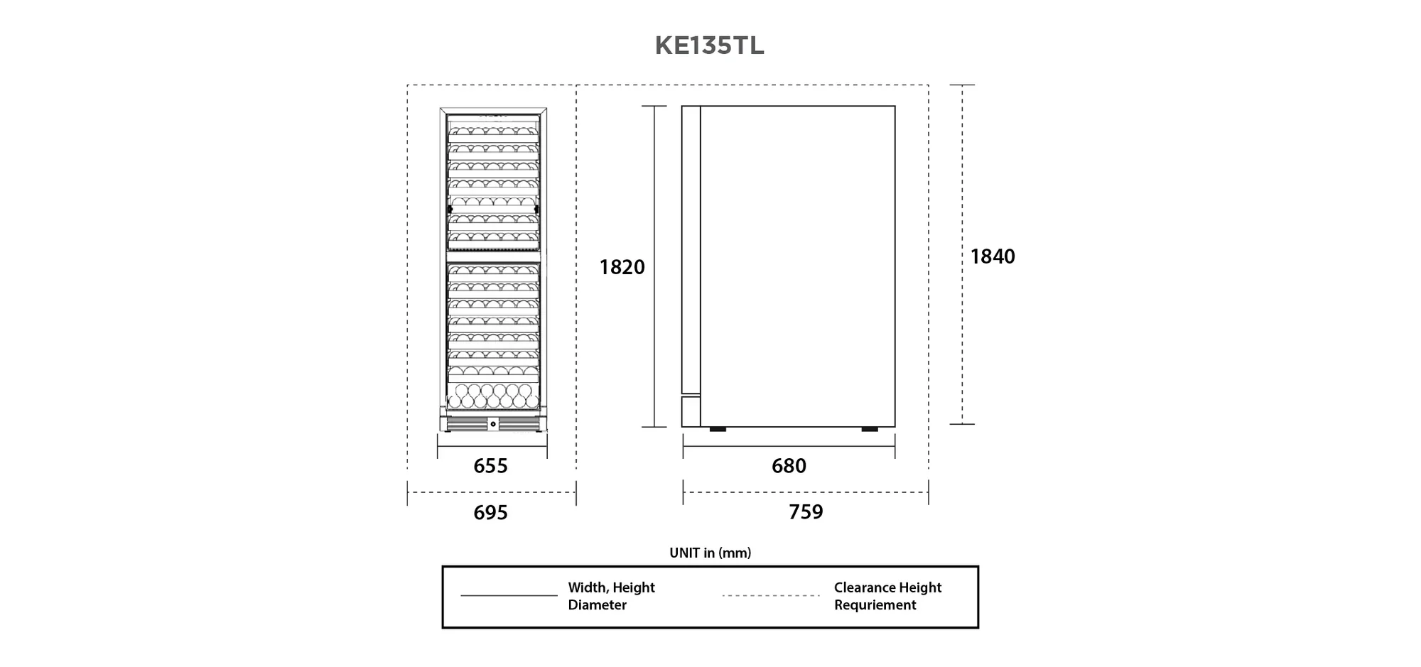 Kadeka KE135TL 133 Bottles Wine Chiller Element Series KE135TL/TR - Image 6