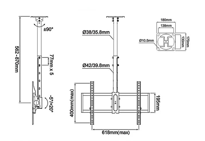 Kaloc KLC-T1 32"-80" Led Lcd Flat penal Ceiling Bracket - Image 4