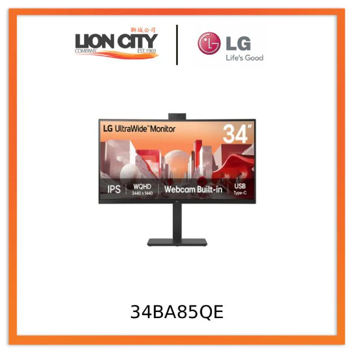 LG 34BA85QE 34'' UltraWide QHD Curved IPS Monitor with Built-in FHD webcam and USB Type-C™