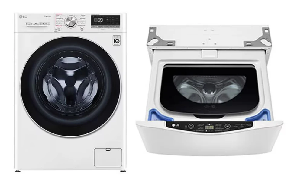 LG FV1409S3W AI Direct Drive Front Load Washing Machine 9KG + LG TV2425NTWW Top Load Mini Washer 2.5kg Blue - Image 2