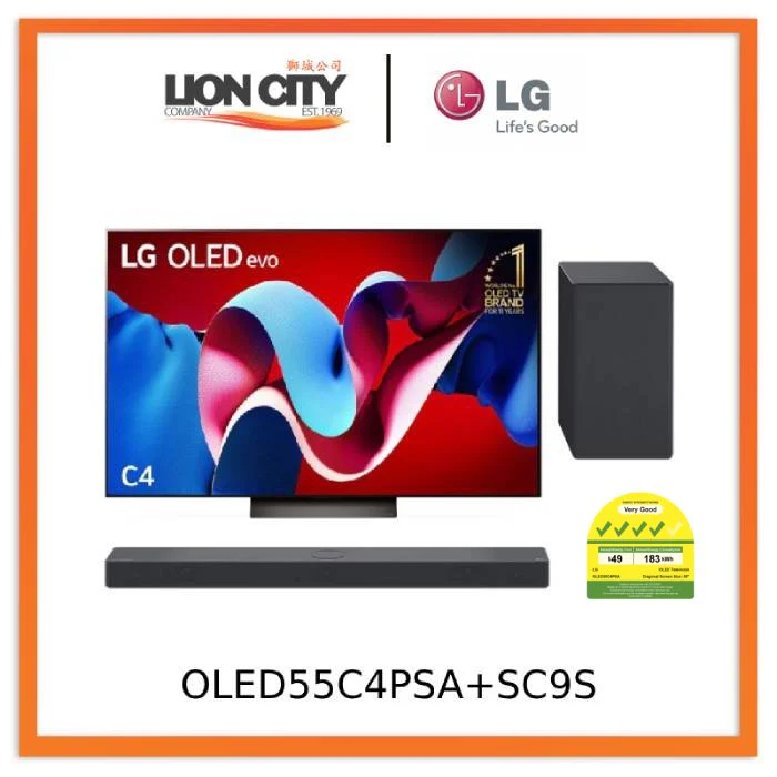 LG OLED55C4PSA 55'' OLED evo C4 4K Smart TV + LG SC9S 3.1.3 Channel Sound Bar High Res Audio with Dolby Atmos