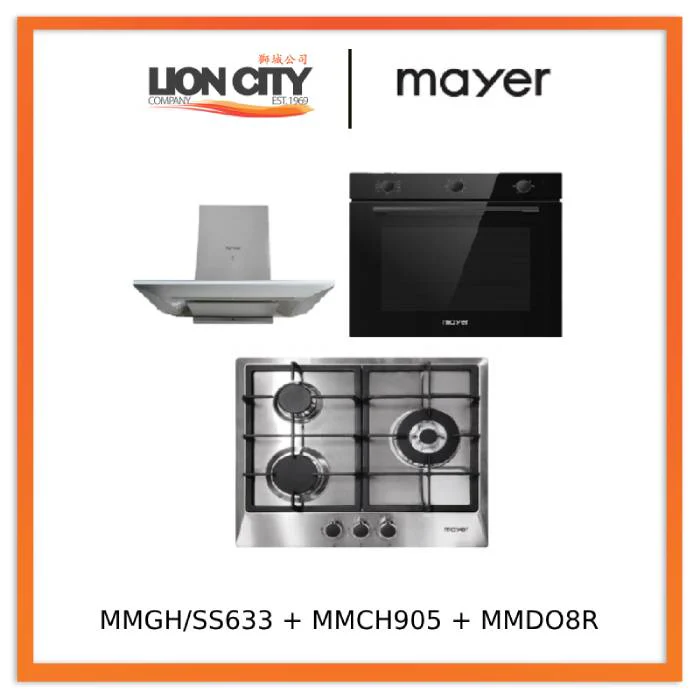 Mayer MMGH/SS633 60cm 3 Burner Glass Gas Hob + MMCH905 90cm Chimney Hood + MMDO8R 60 cm Built-in Oven with Smoke Ventilation - Image 3
