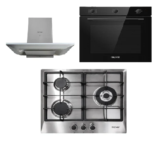 Mayer MMGH/SS633 60cm 3 Burner Glass Gas Hob + MMCH905 90cm Chimney Hood + MMDO8R 60 cm Built-in Oven with Smoke Ventilation - Image 4