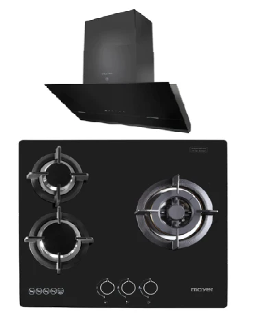 Mayer MMGH/SS633 60cm 3 Burner Glass Gas Hob + MMSH8099-L Angled Chimney Hood - Image 2