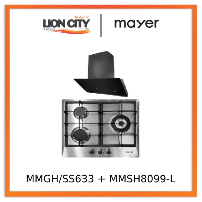 Mayer MMGH/SS633 60cm 3 Burner Glass Gas Hob + MMSH8099-L Angled Chimney Hood - Image 3