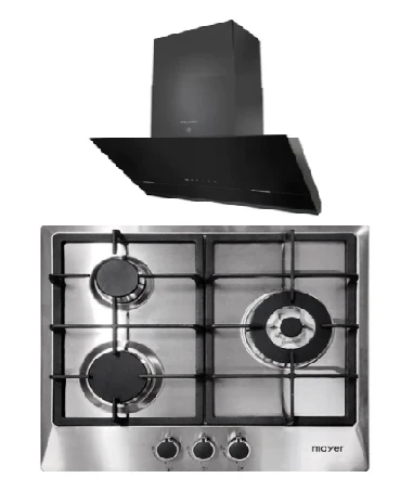 Mayer MMGH/SS633 60cm 3 Burner Glass Gas Hob + MMSH8099-L Angled Chimney Hood - Image 4