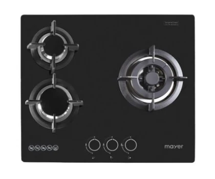 Mayer MMGH/SS633 60cm 3 Burner Glass Gas Hob + MMSH8099-L Angled Chimney Hood + MMDO8R 60 cm Built-in Oven with Smoke Ventilation - Image 5